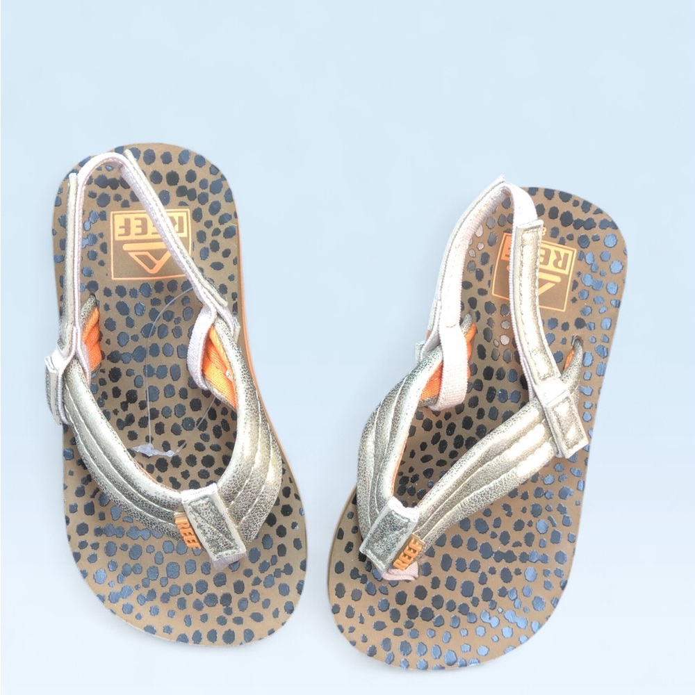 Reef Kids Metallic Gold Sandals with Spotted Footbed